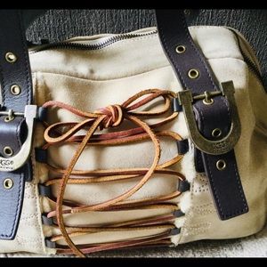 UGG Cobblestone Suede & Brown Leather Lacing Purse